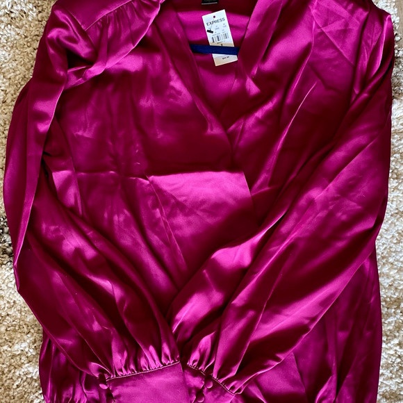 Express Fuchsia Satin Blouse, Size M - Picture 2 of 8